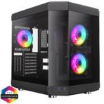 GameMax Hype (Black) Mid-Tower ATX — Dual-Chamber 🧱 | Panoramic Tempered Glass 🪟🪟🪟 | 3× 120 mm Infinity ARGB Fans 🌈 | USB-C ⚡ - Image 3